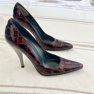 Stuart Weitzman Red Crocodile Patent Leather Pumps